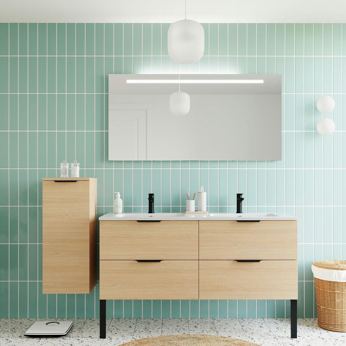SOHO - Meuble salle de bain double vasque 140cm 4 tiroirs Chêne