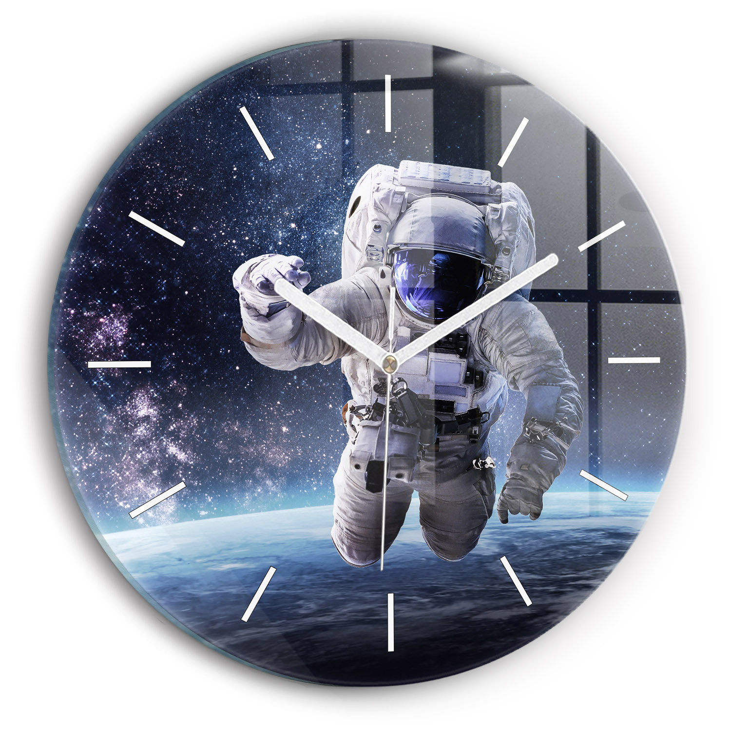 Zegar ze szkła ścienny Astronauta nad ziemią fi30