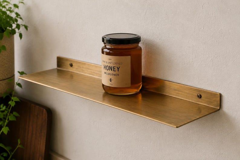 Luxury Handmade Brass Wall Shelf Minimalist Modern Storage for Bathroom solid Kitchen Rack Entryway Organizer Floating Premium Home Decor