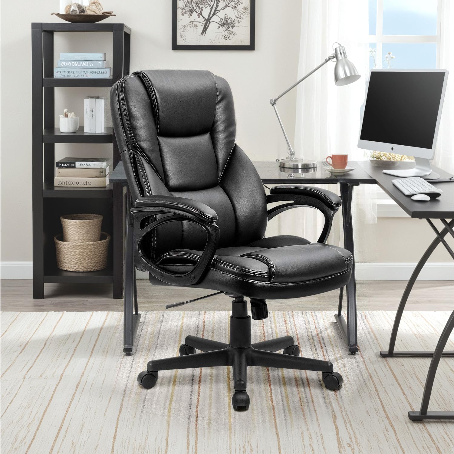 Furmax Office Executive Chair High Back Adjustable Managerial Home Desk Chair, Swivel Computer PU Leather Chair with Lumbar Support (2, Black)