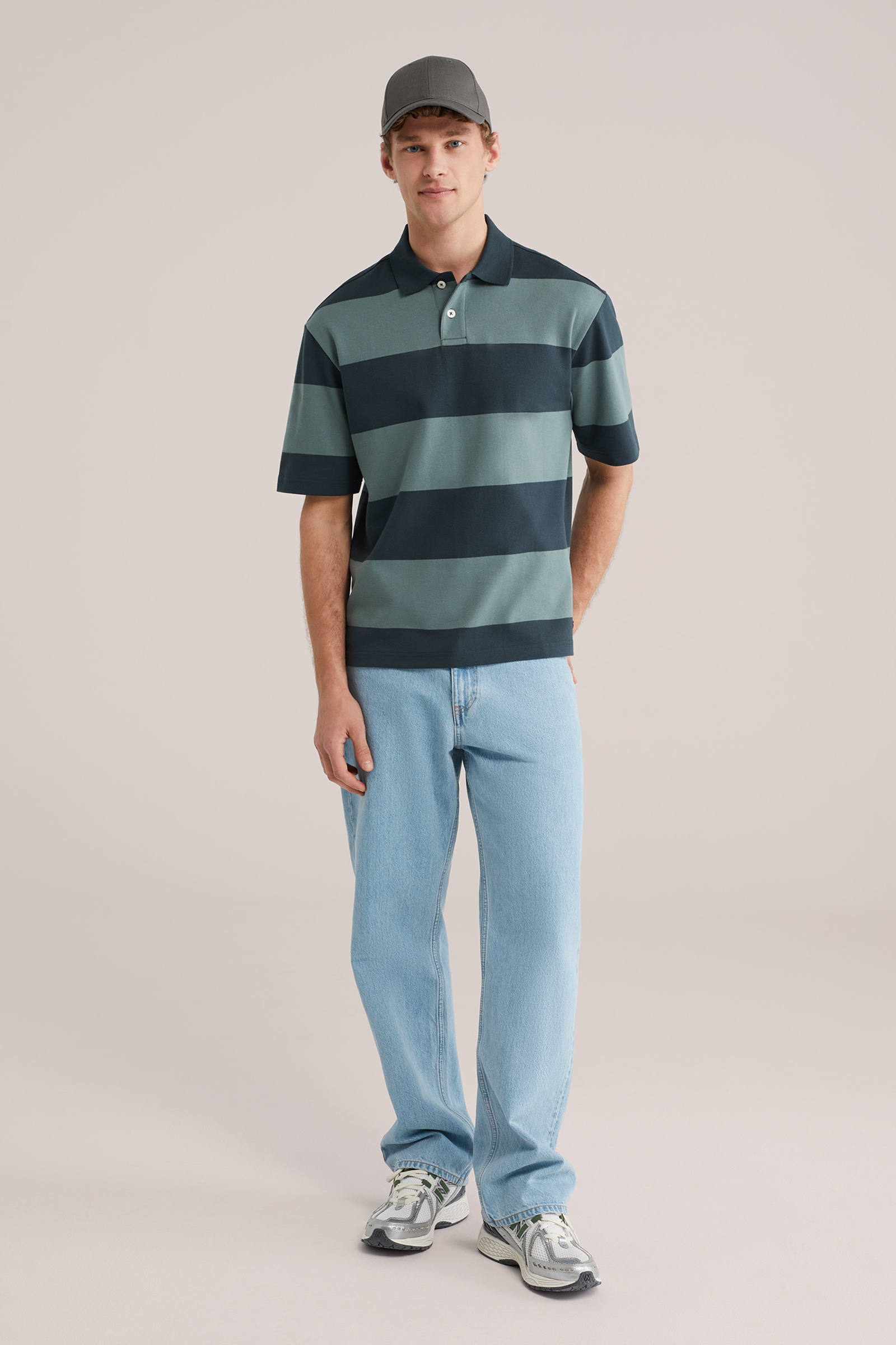 Heren Heavyweight boxy fit gestreepte polo