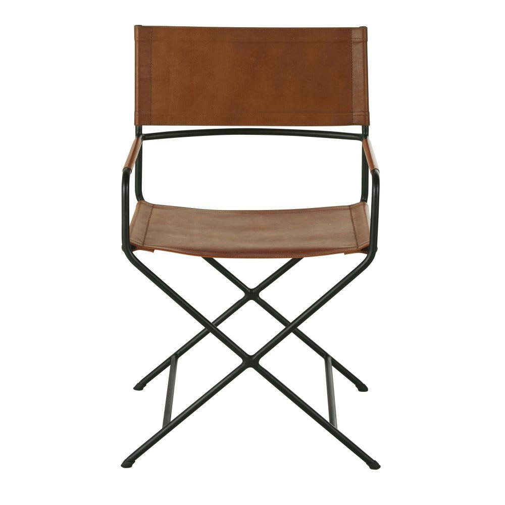 Clap - Chaise en cuir marron et métal noir