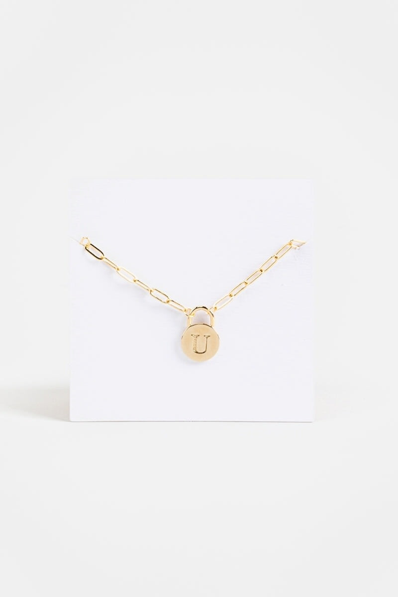 Initial Curb Chain Pendant Necklace Gold