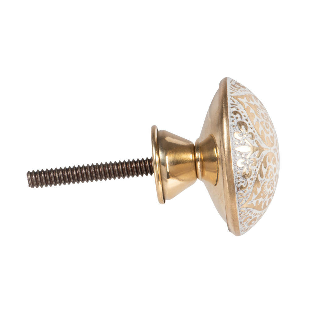 LOTUS - Bouton de porte en laiton motifs blancs