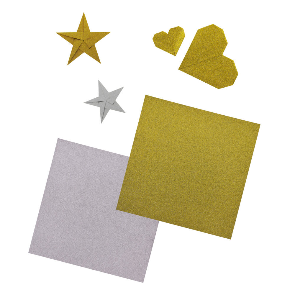 Lot de 24 papiers créatifs à paillettes dorées et argentées 20x20cm