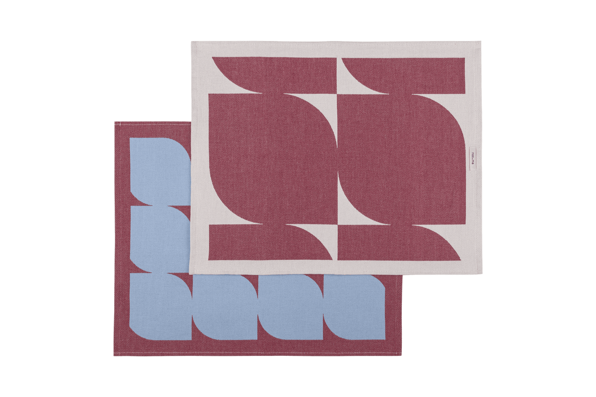 noo.ma Abi set van 2 katoenen theedoeken - Beet Red & Sky Blue, 27 x 18 cm