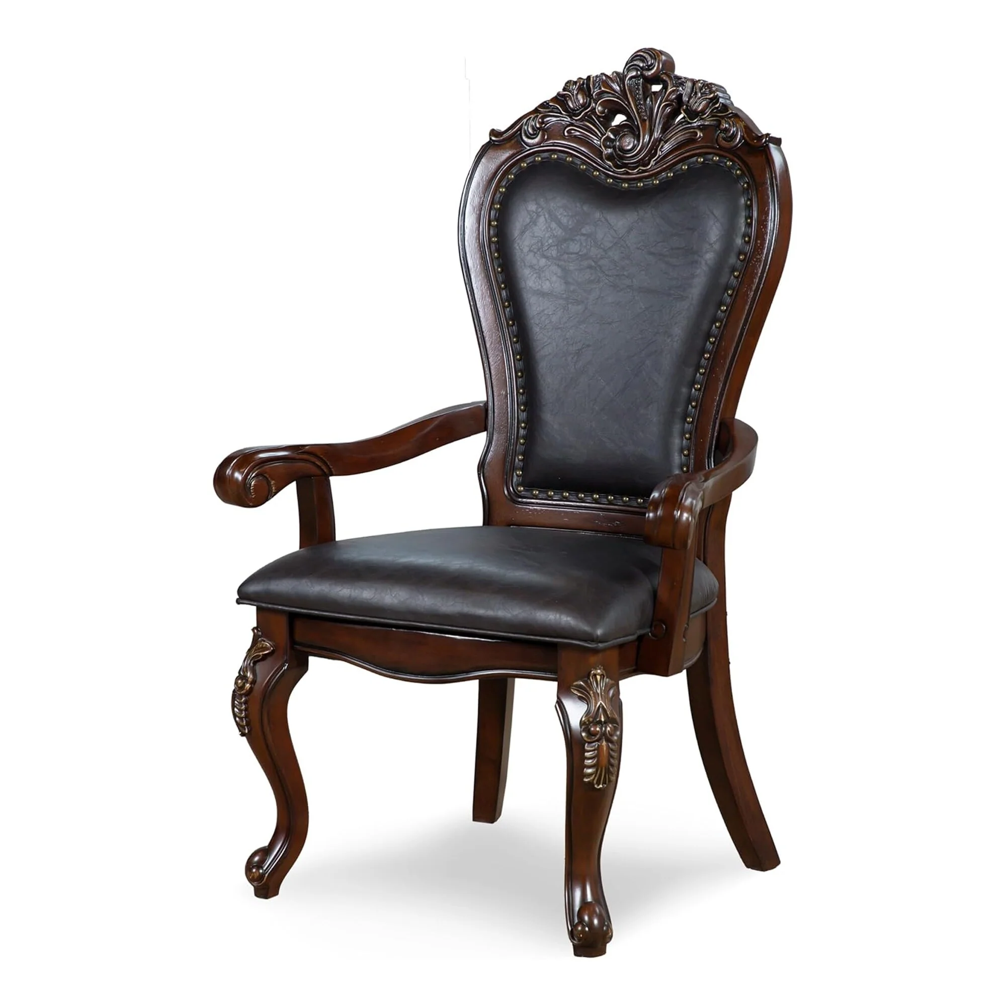 Zenie 9pc Dining Set, Classy Cherry Brown Wood Table, 8 Carved Chairs