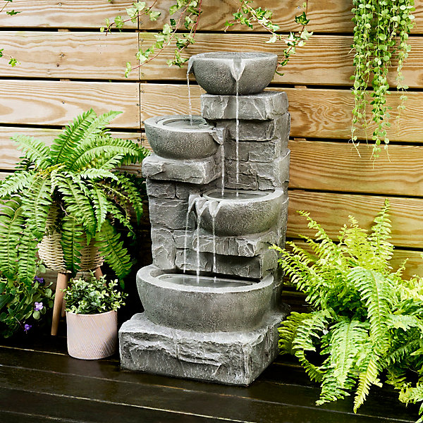 Fontaine LED en polyrésine, grise Teamson Home