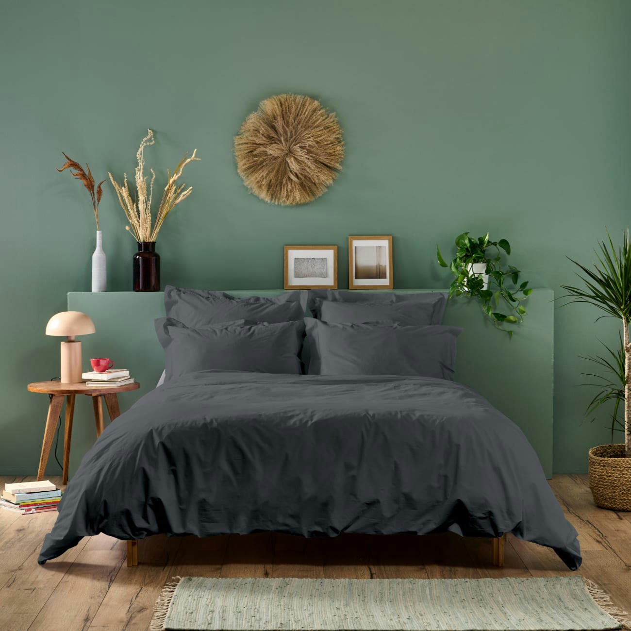 PERCALE - Housse de couette unie en percale de coton anthracite 140x200cm