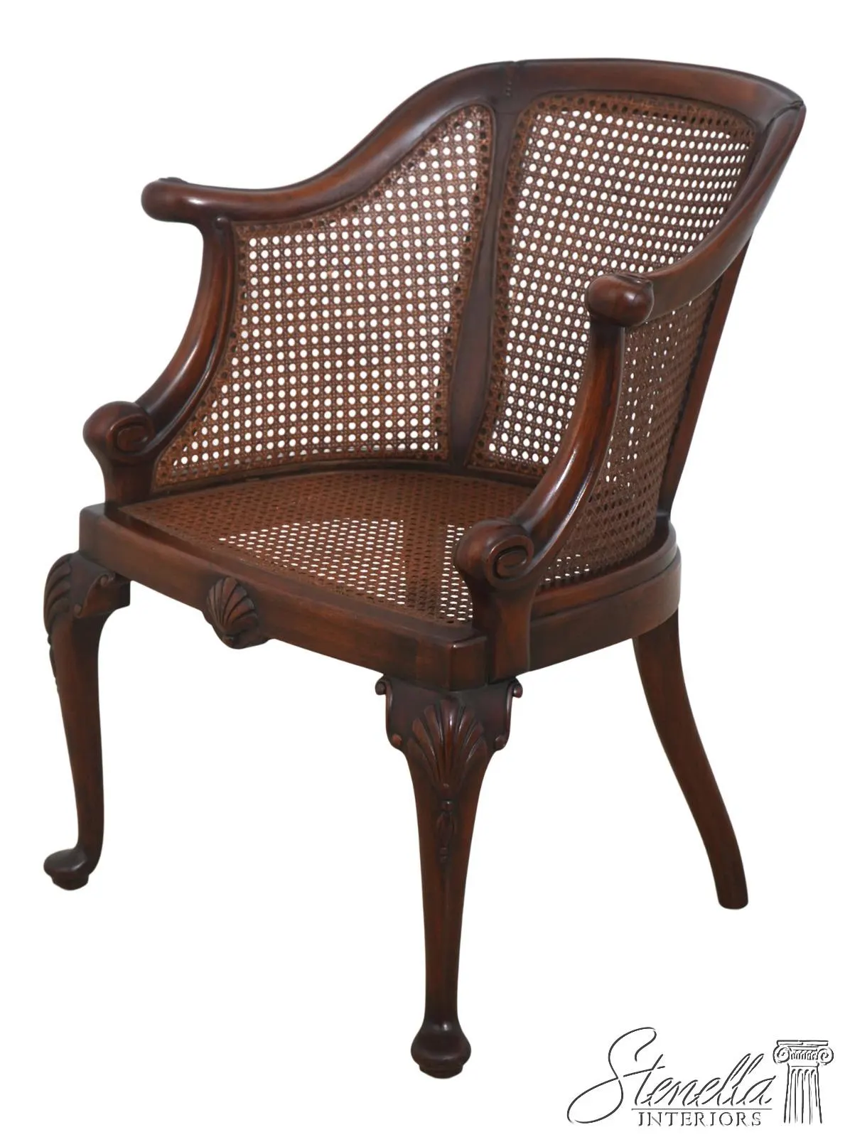 F73513: Vintage French Carved Cane Tub Chair