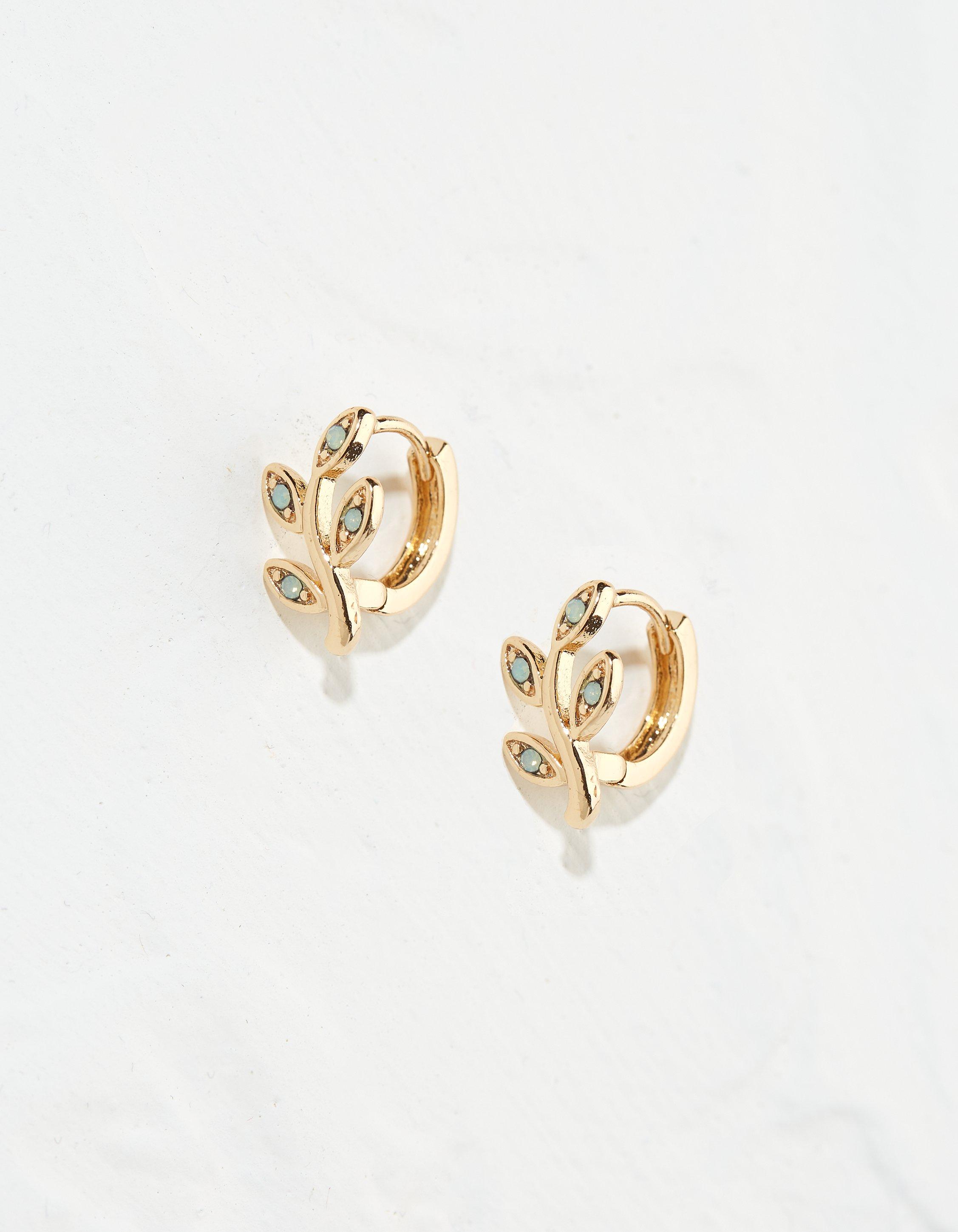 Leaf And Gem Huggy Hoops