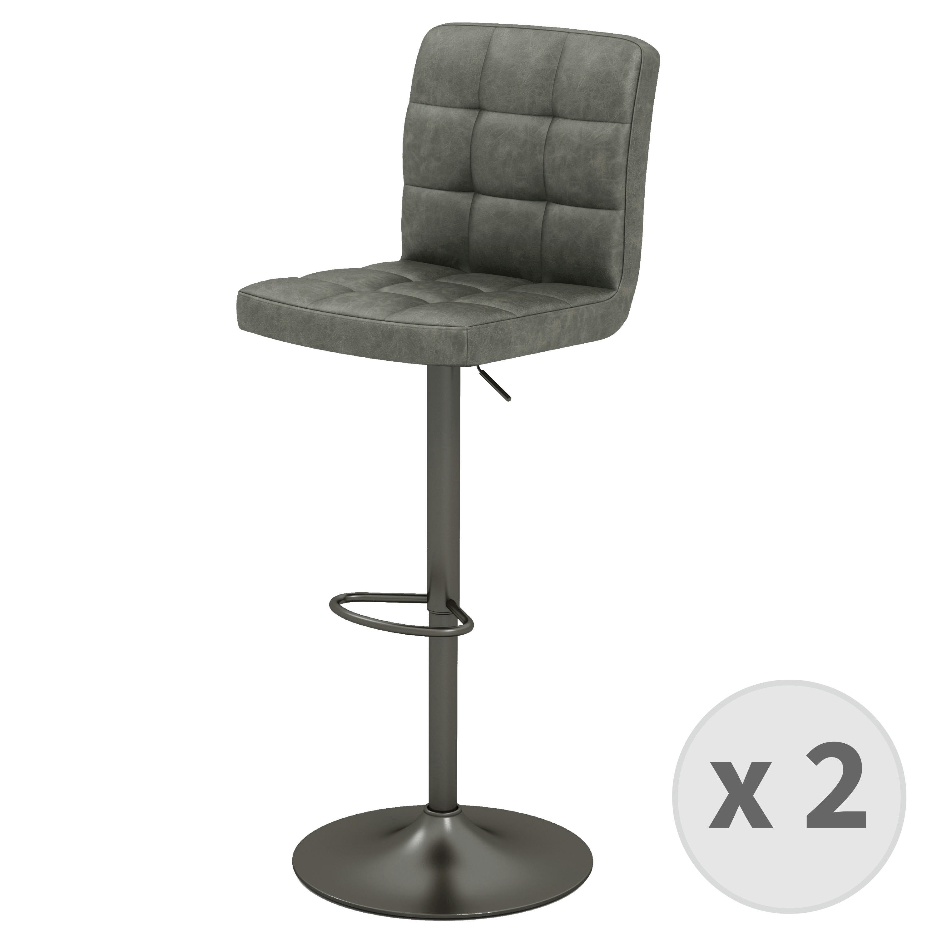 SQUAR - Tabouret de bar en cuir synthétique Anthracite-gris bronze (x2)