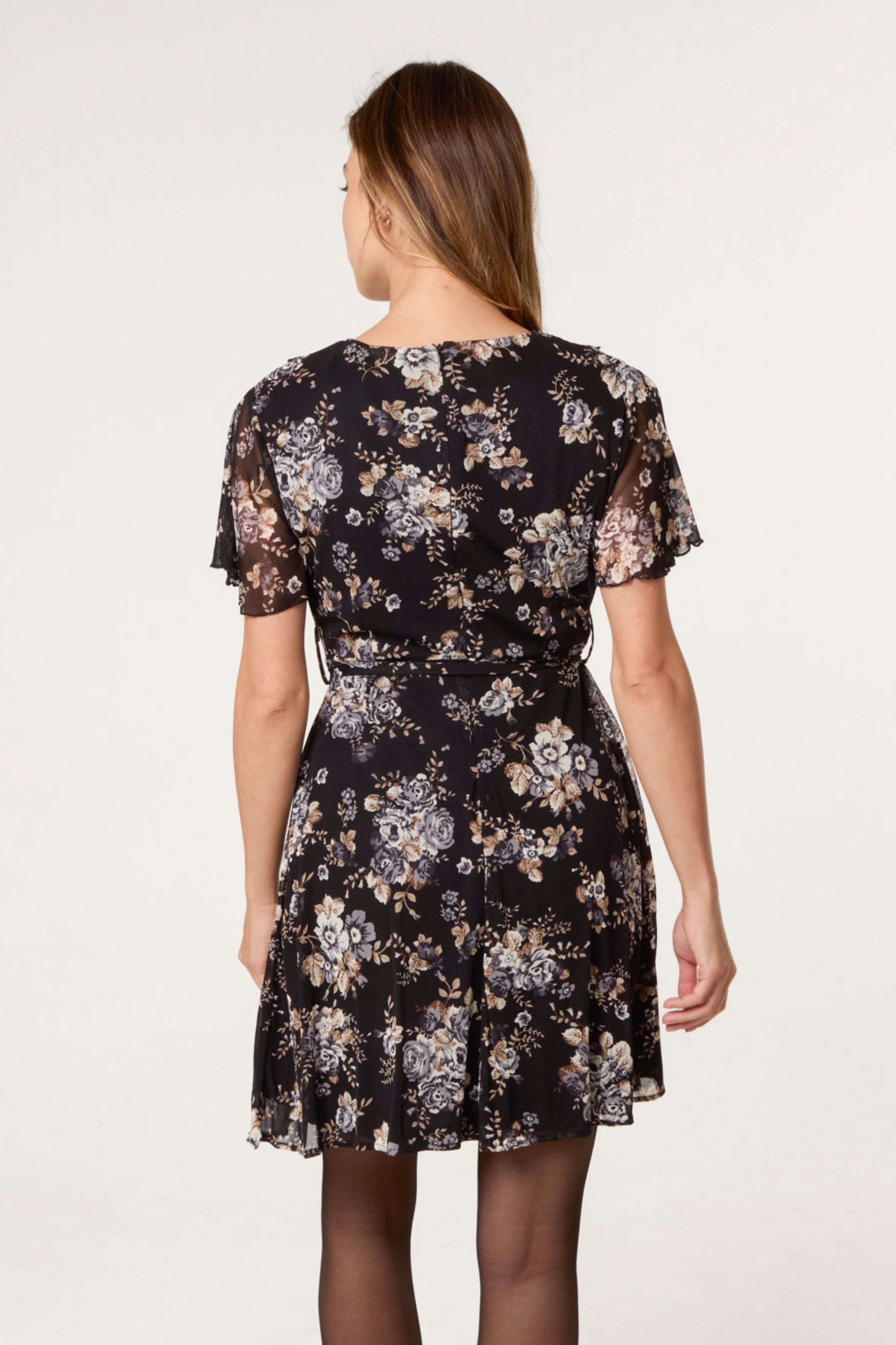 Blue Vanilla Black Frill Wrap Mini Dress