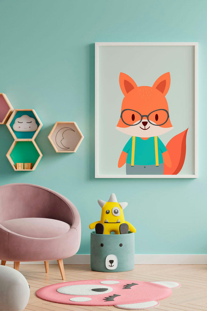 DECOWALL - Impression de renard encadrée en bois blanc 43X33 cm