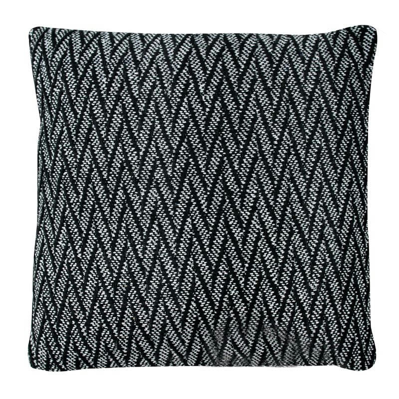 ESCAPADE - Coussin ethnique motif chevron blanc et noir 70x70