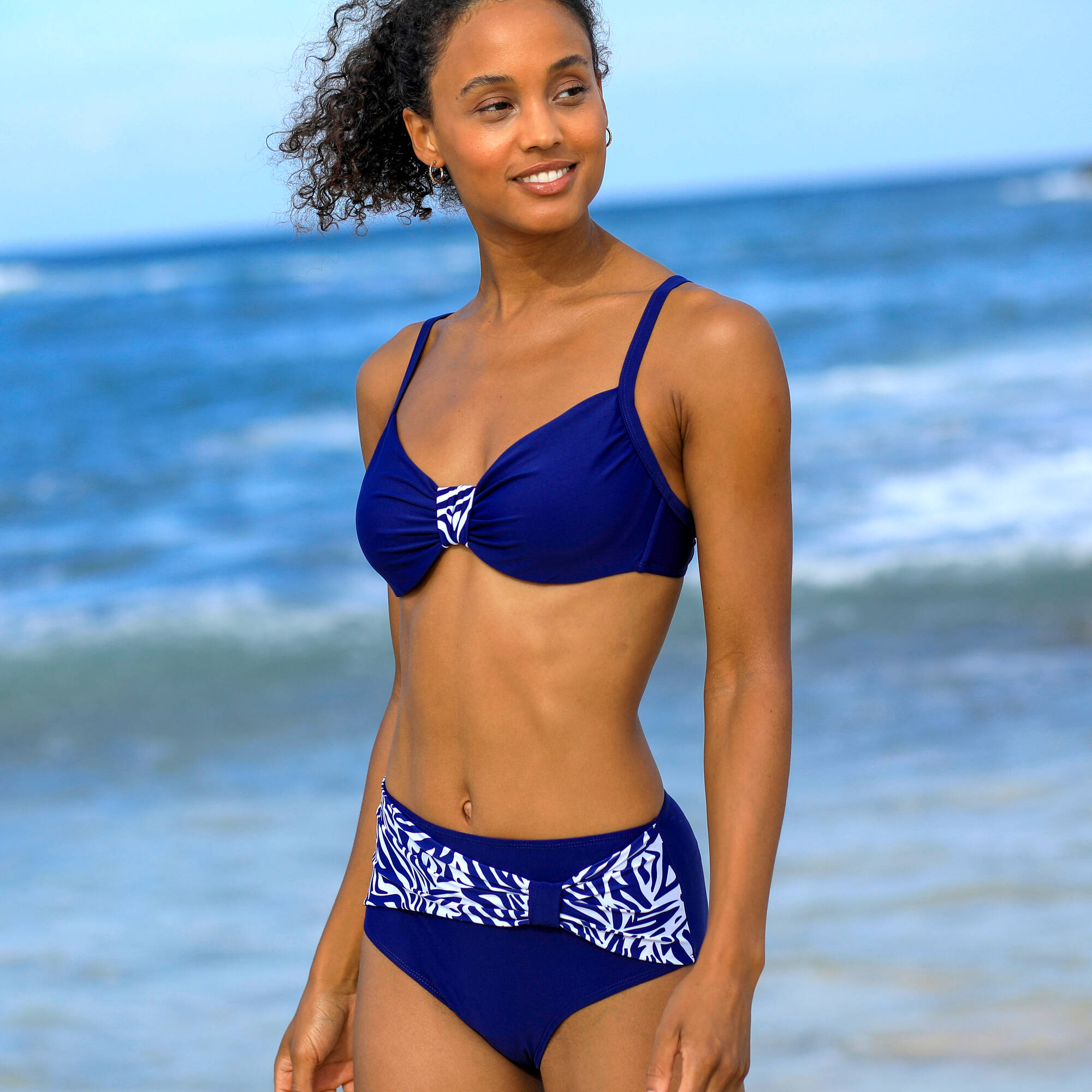 Bas de maillot de bain taille haute uni - effet drapé
