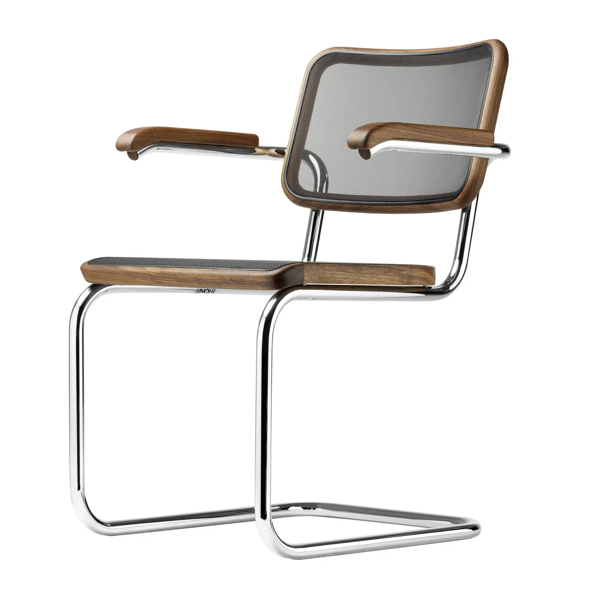 Thonet - S 64 N Armlehnstuhl, Walnuss geölt / Chrom / Netzgewebe schwarz (Pure Materials)