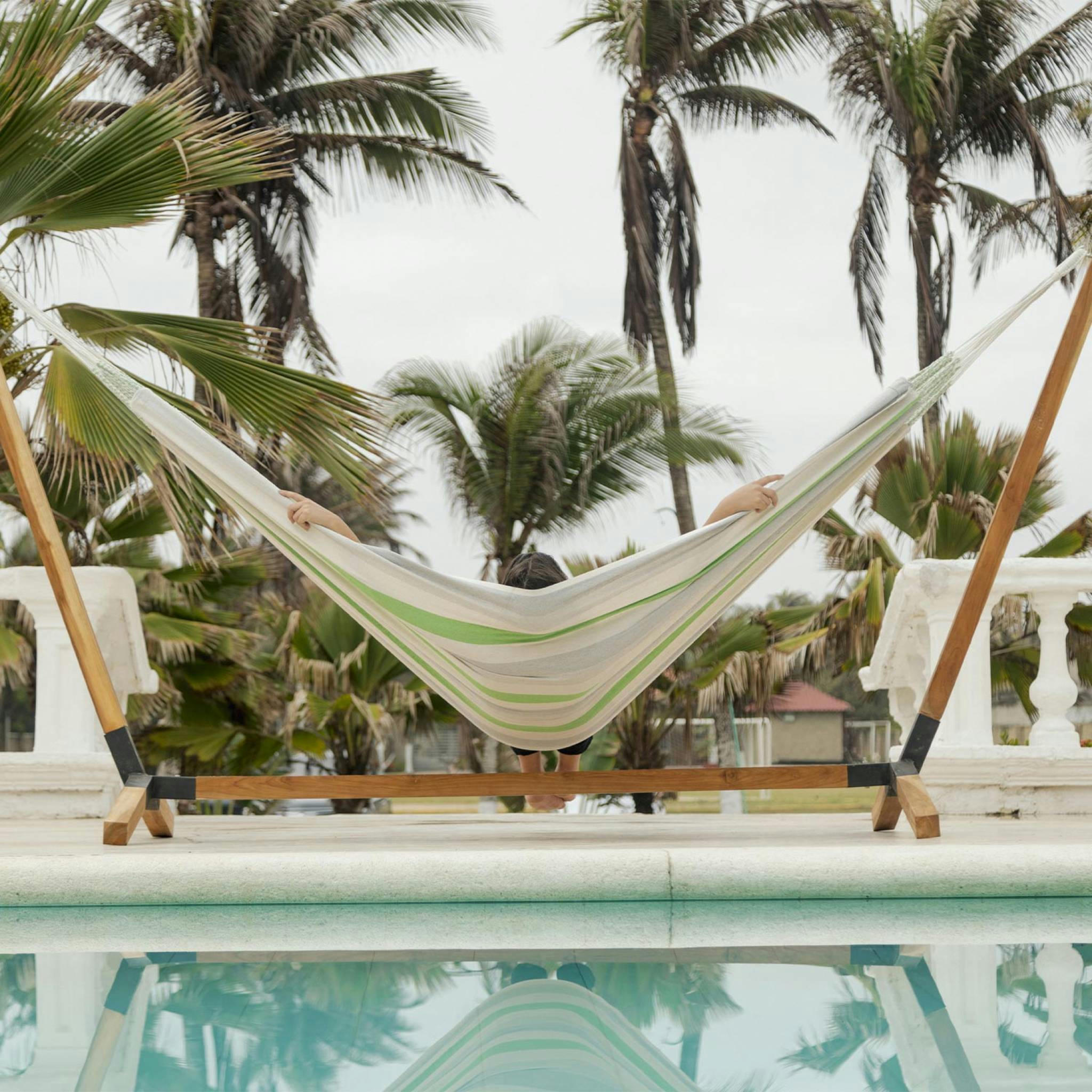 MEDELLIN 240 - Toile de hamac rayée - citron vert / gris clair / écru, 240x160cm 100%