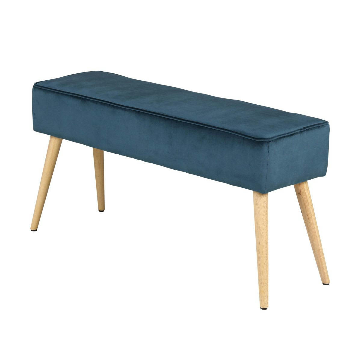 POPY - Banc en velours bleu foncé et pieds bois naturel