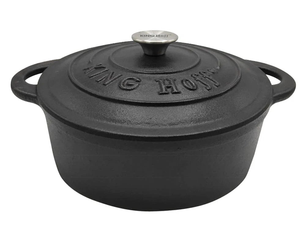 Garnek żeliwny 22cm 2.4L indukcja na gaz czarny KINGHOFF
