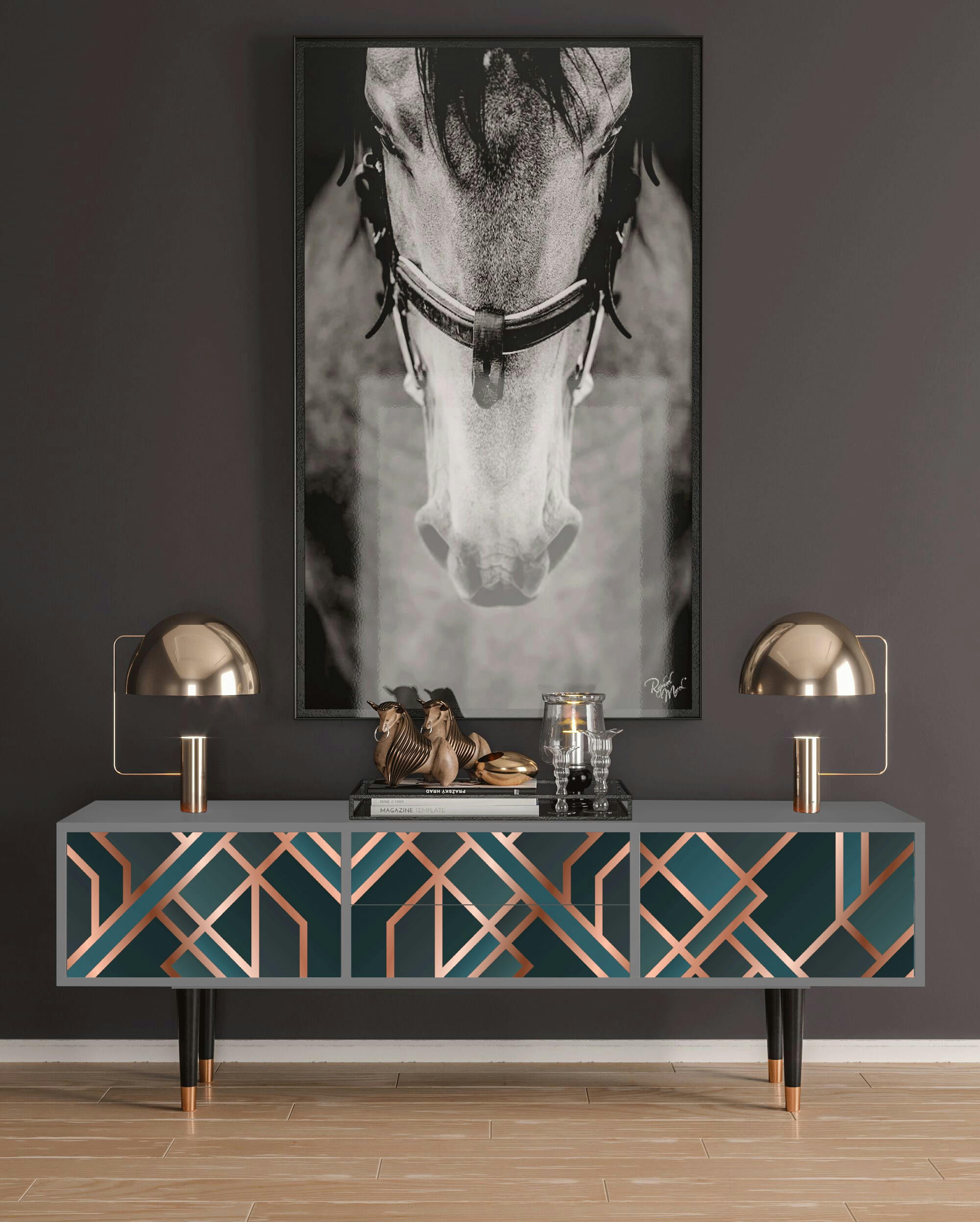 BRONZE CROSSROAD - Meuble TV  bleu-vert 2 tiroirs et 2 portes L 170 cm