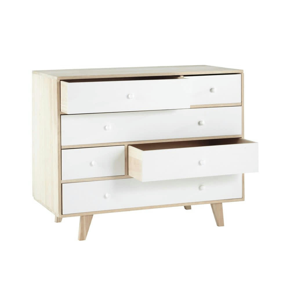 Spring - Commode style scandinave 6 tiroirs en paulownia blanc