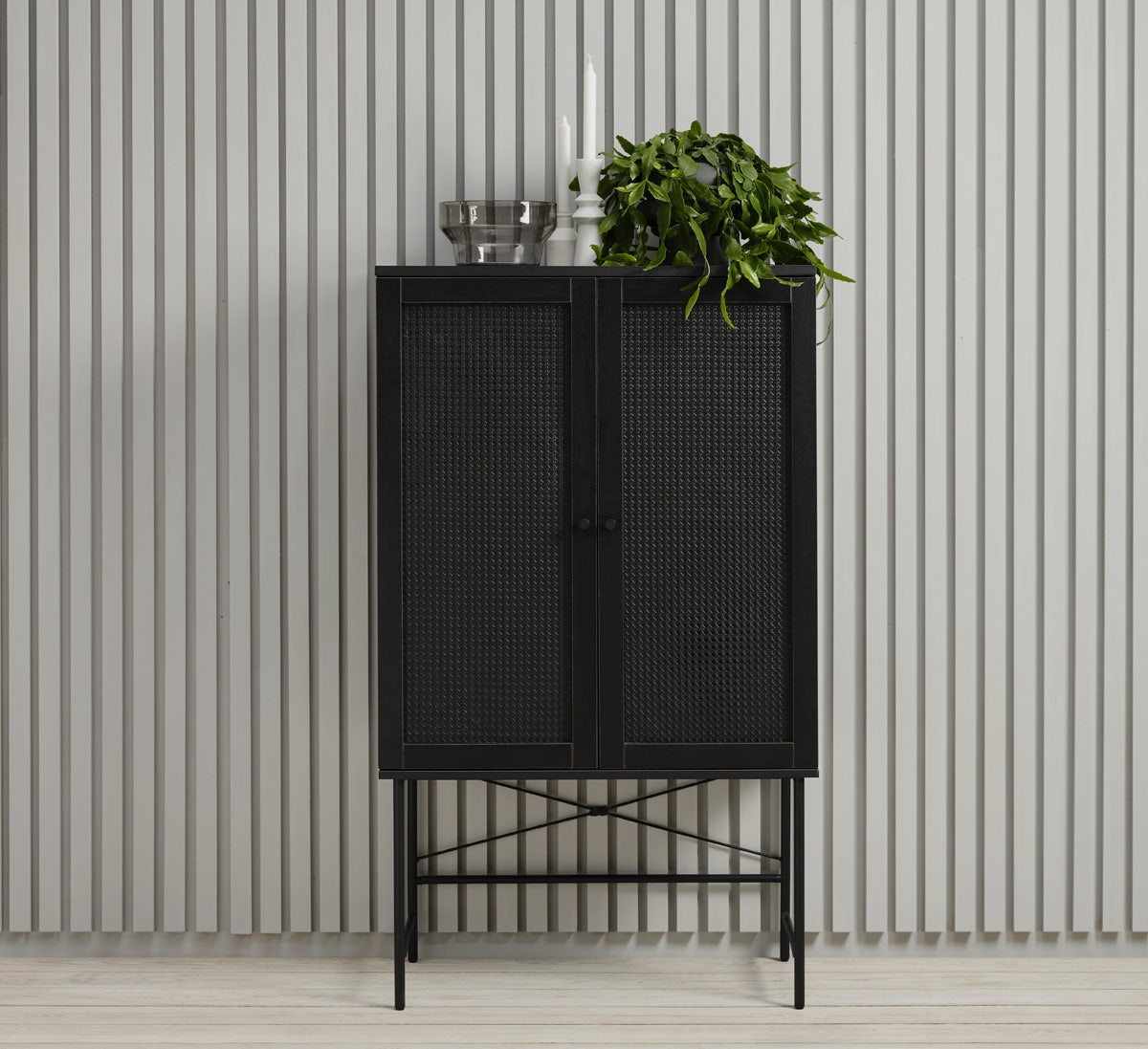 Olivine Jari Houten Opbergkast met Rattan - B 80 cm - Zwart