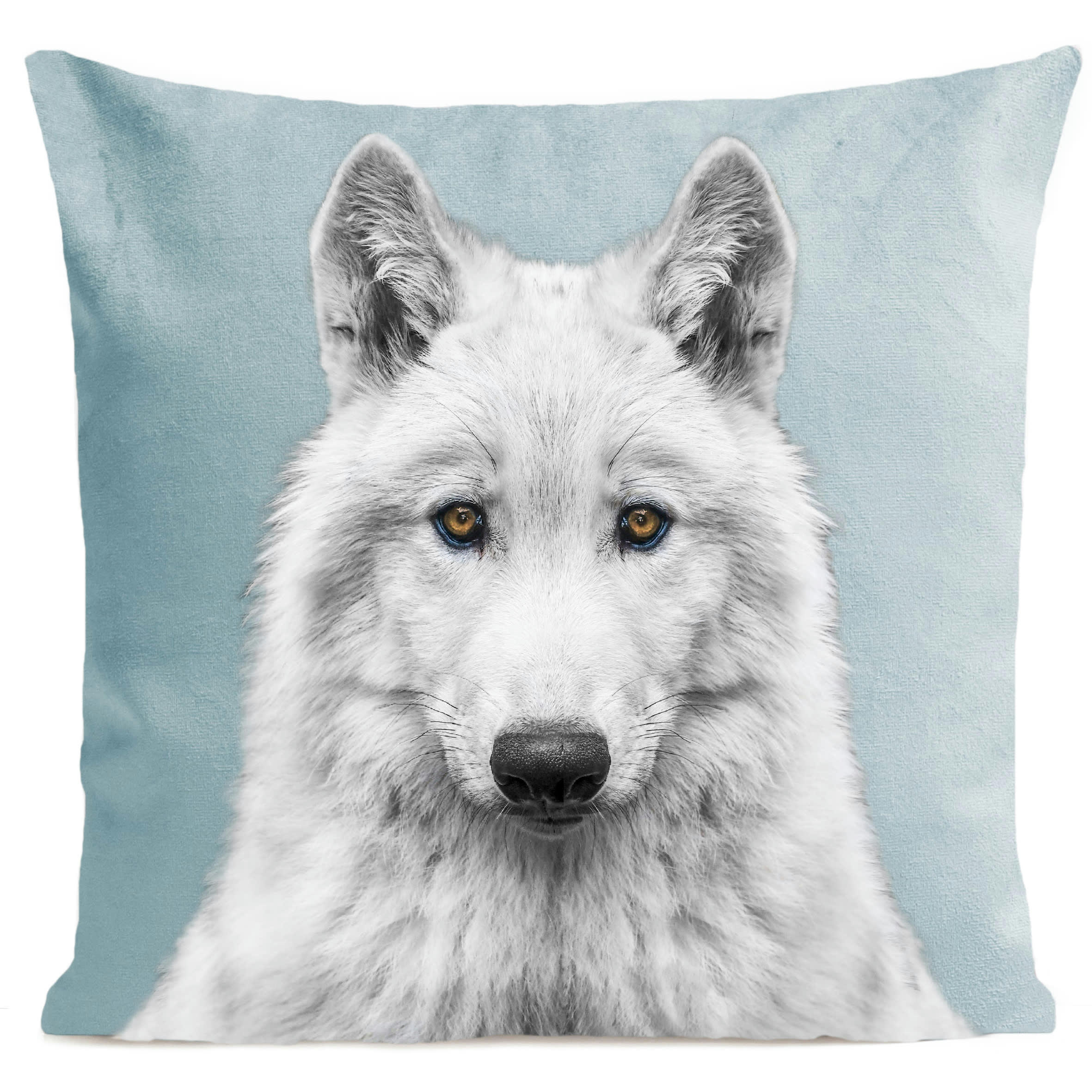 - Coussin loup animal suédine bleu 40x40cm