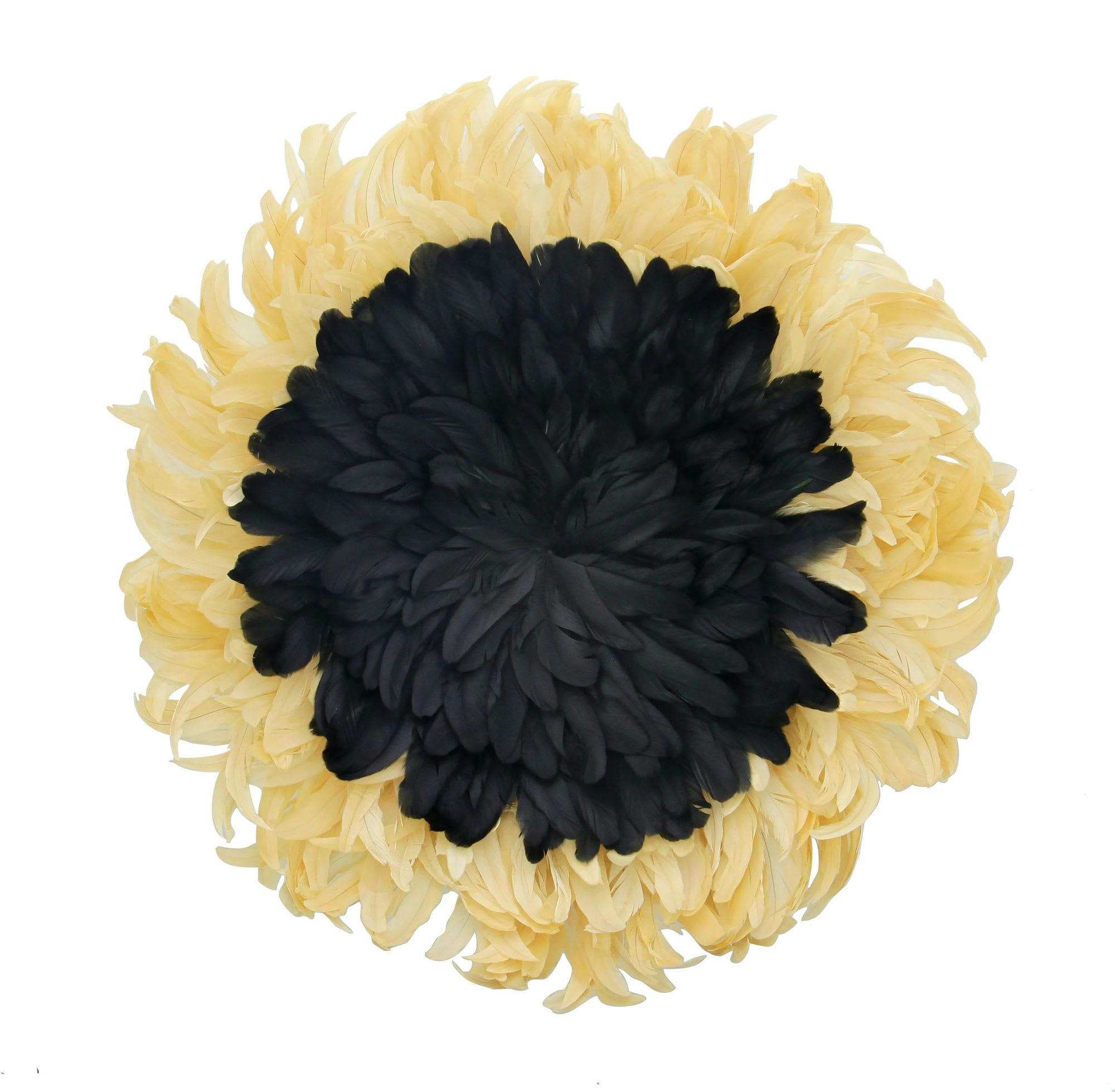 PLUMET - Décoration murale noire et blanche en plumes de coq Ø60cm