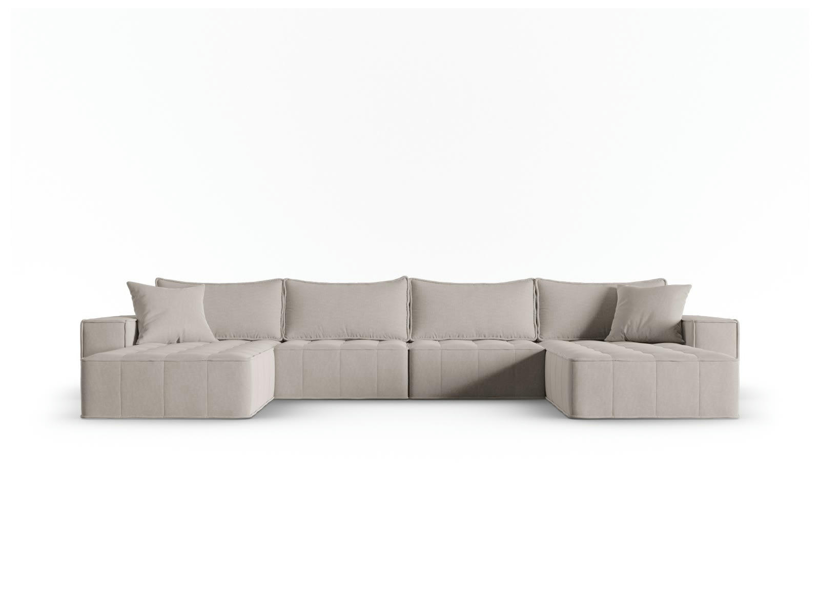 MIKE - Canapé panoramique modulable 6 places en tissu structurel gris clair