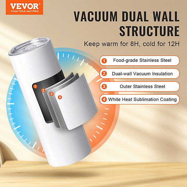 Gobelets thermos sublimation 59cL (24pcs), inox double paroi, avec couvercle/paille, boîte cadeau.