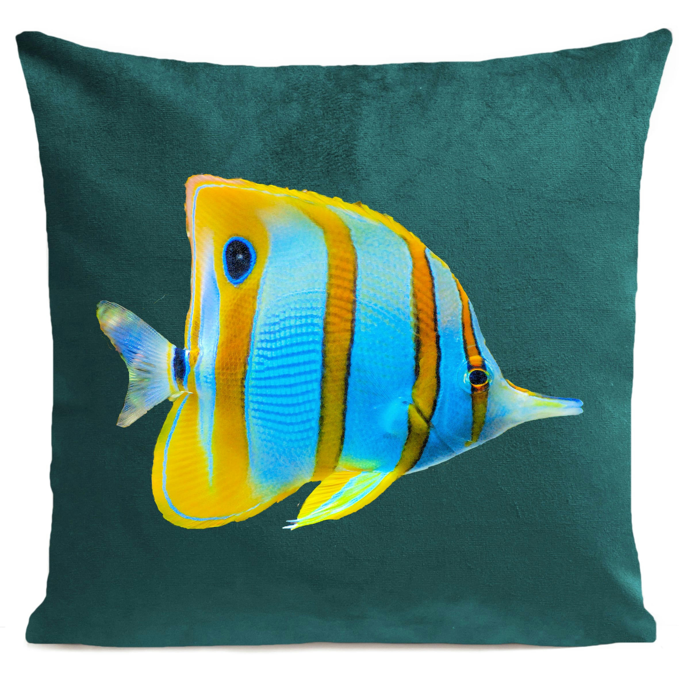 - Coussin poisson bord de mer suédine vert 40x40cm