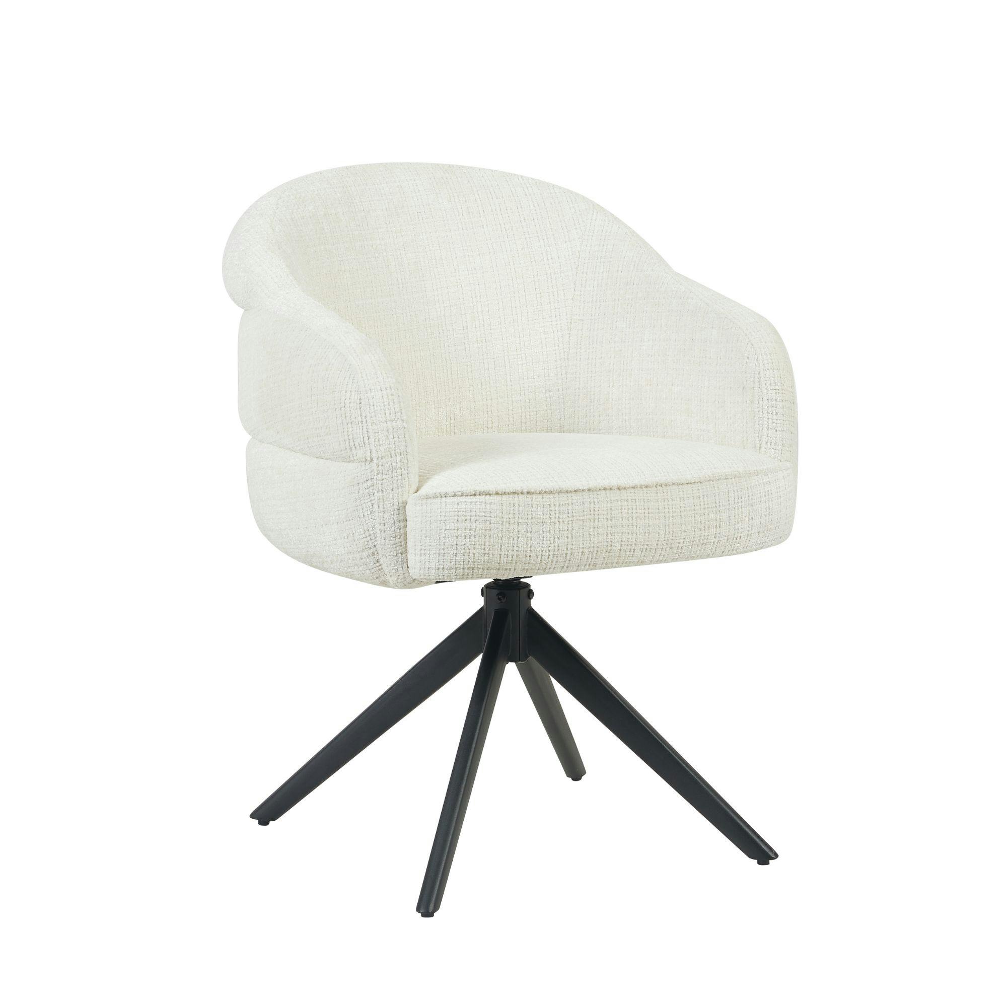 Chaise pivotante tissu blanc chenille pied noir (x2) CORTINA