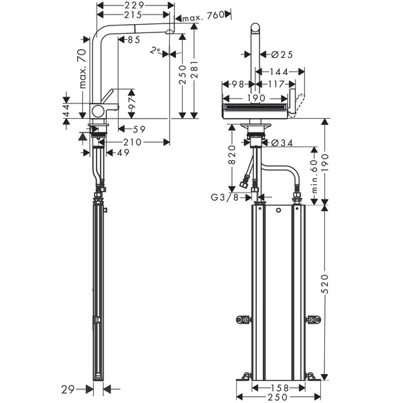 Waschtisch-Einhebelmischer »Aquno Select«, SPTM 250, T: 250 mm, gebürstet