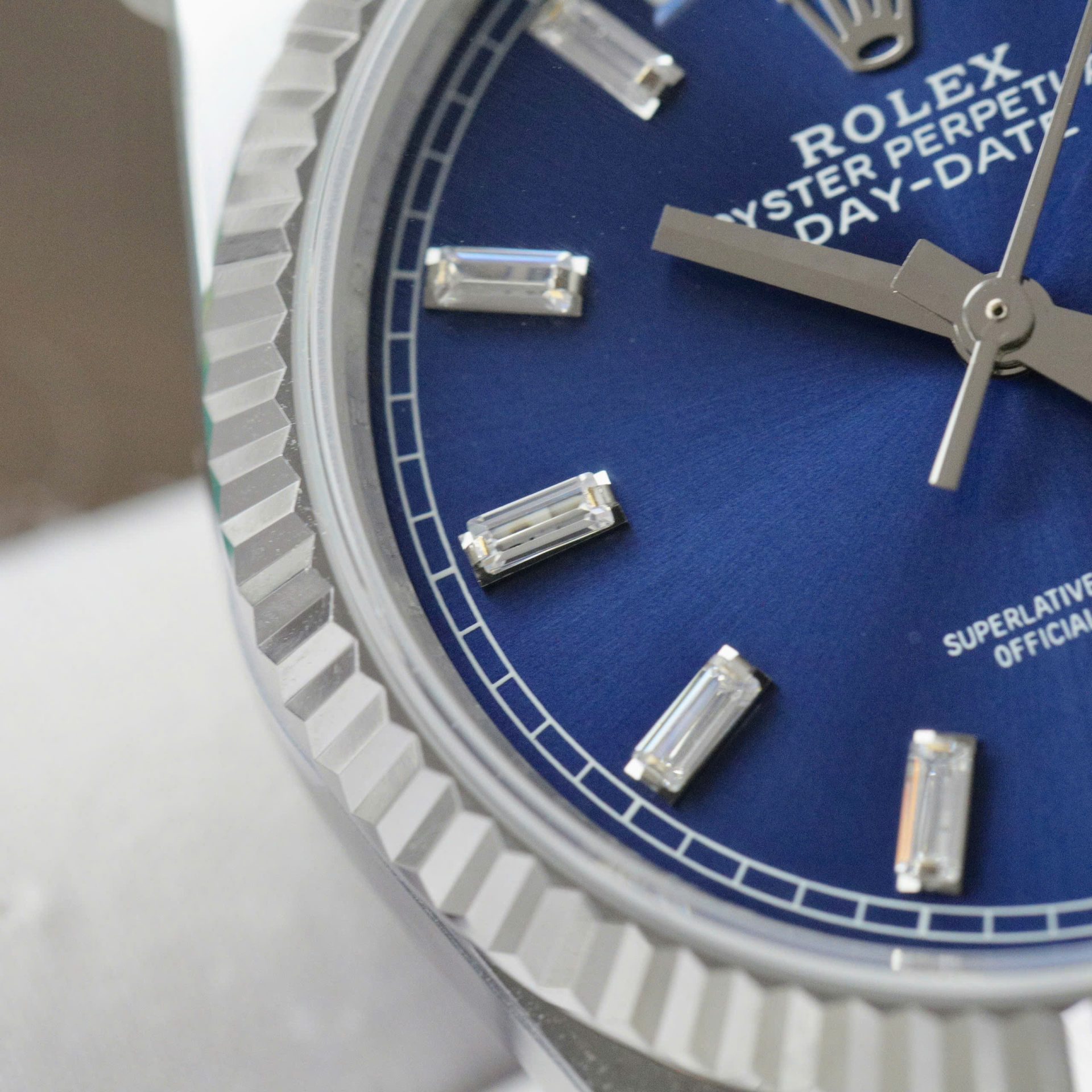 Rolex Day-Date 128236 904L Steel Blue Dial CZ Diamonds 36mm Super Clone