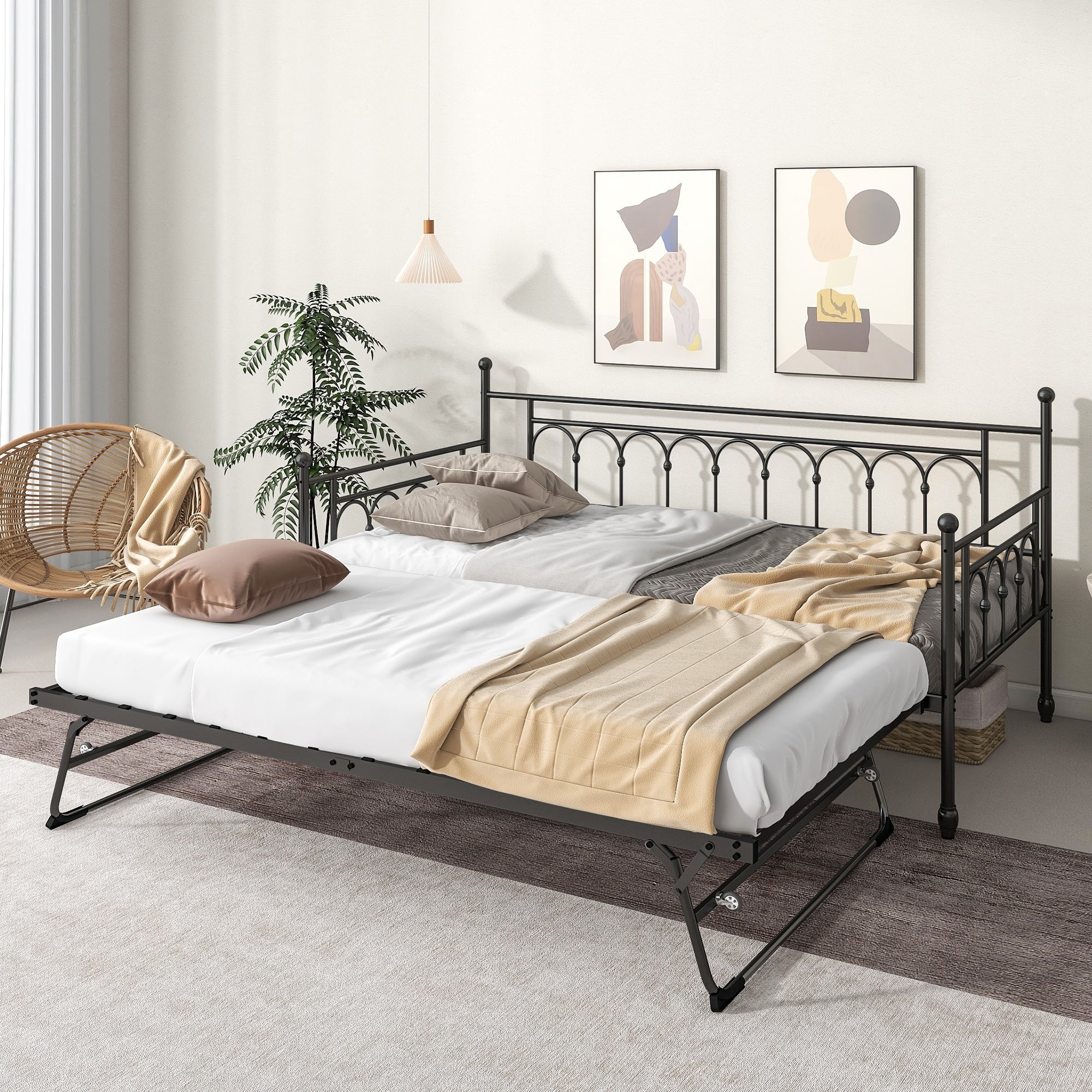 Twin Daybed with Trundle,Day Bed with Trundle Bed Twin,Pop Up Trundle Bed
