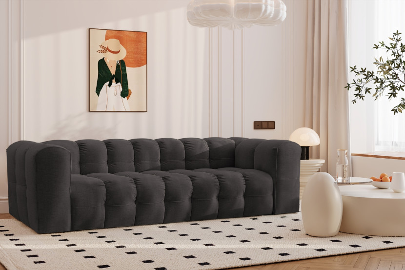Sofa 4-osobowa, Kanapa BALOO, tkanina Szenil, Czarny