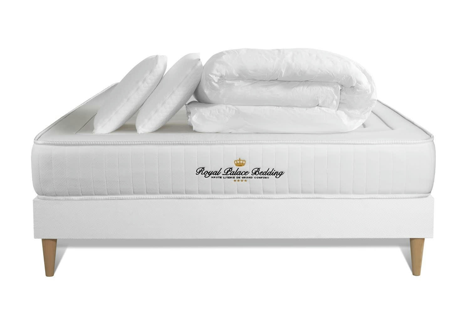 LANCASTER - Pack matelas sommier kit 160x200 oreiller couette