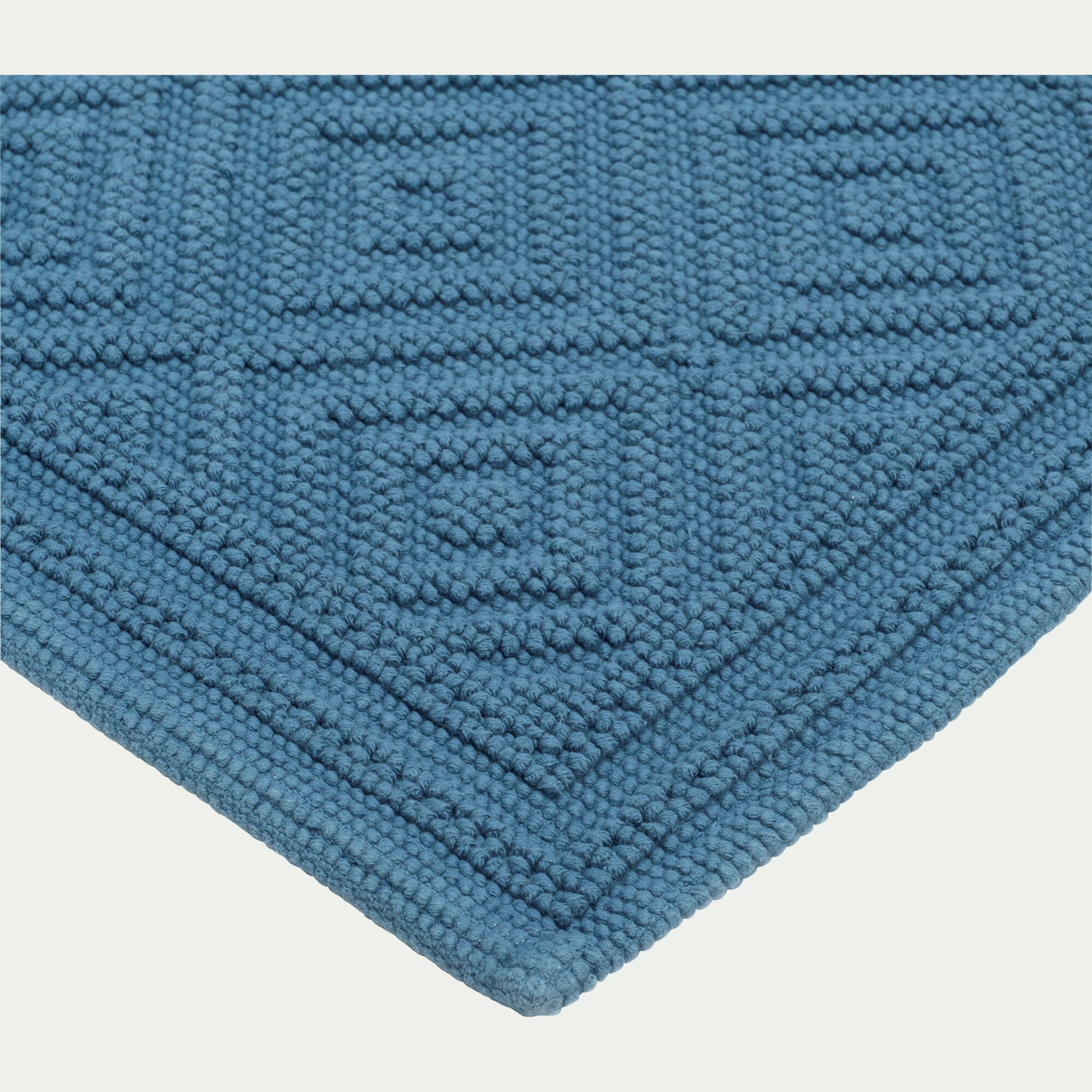 SADOU - Tapis de bain surpiquage losanges en coton - bleu figuerolles 60x100cm