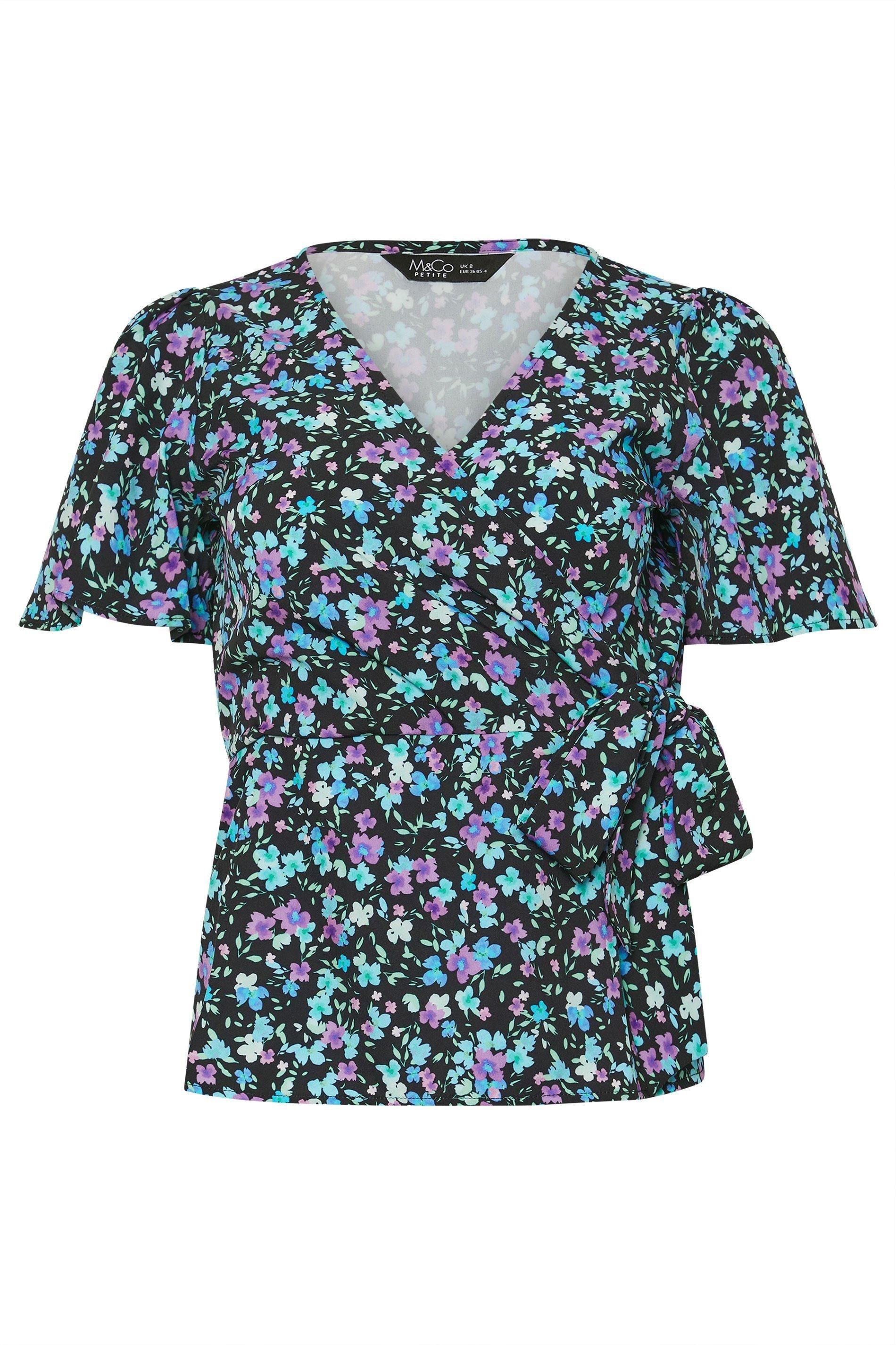 M&Co Petite Ditsy Print Wrap Blouse