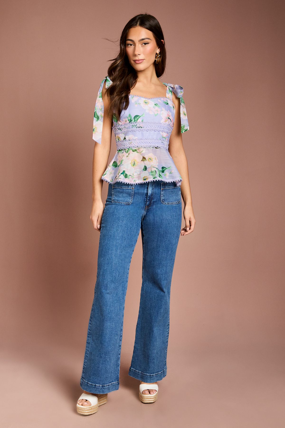Coast Printed Bow Shoulder Top