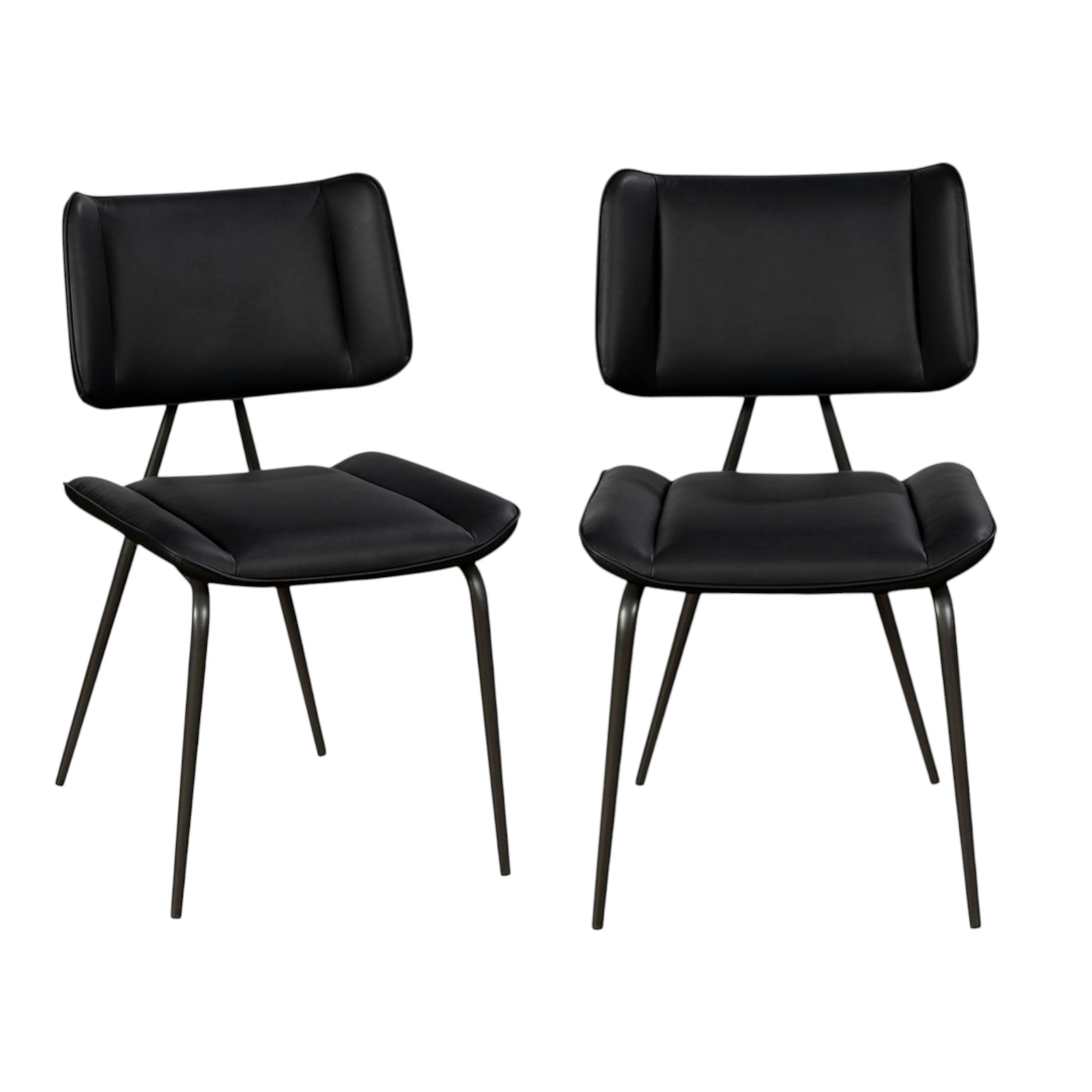Chaise salle à manger noire, décor bouton métal (lot de 2) OKA