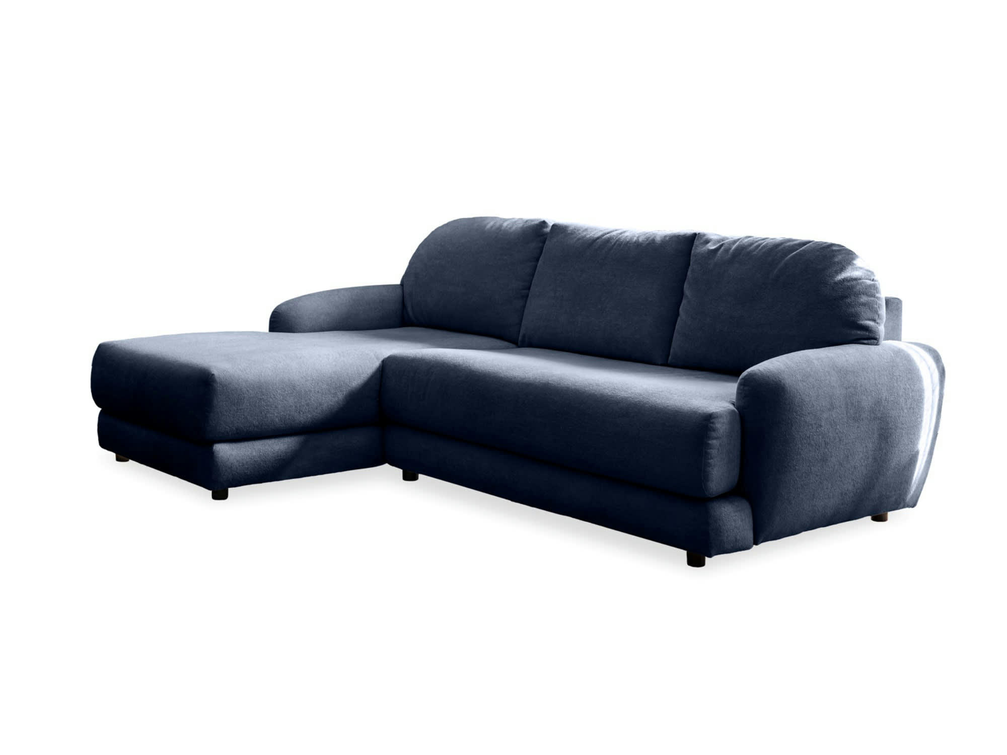 CLAUDE - Canapé d'angle gauche convertible 4 places en tissu bouclette bleu