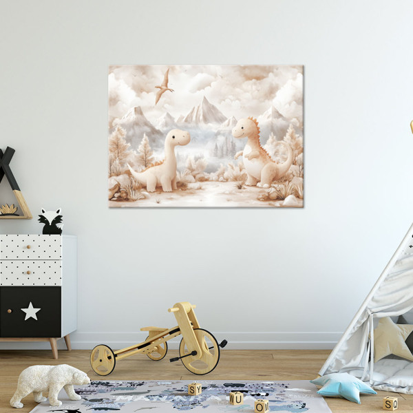 Feeby Obraz do pokoju dziecka, Urocze małe Dinozaury Krajobraz Beżowy 60x40