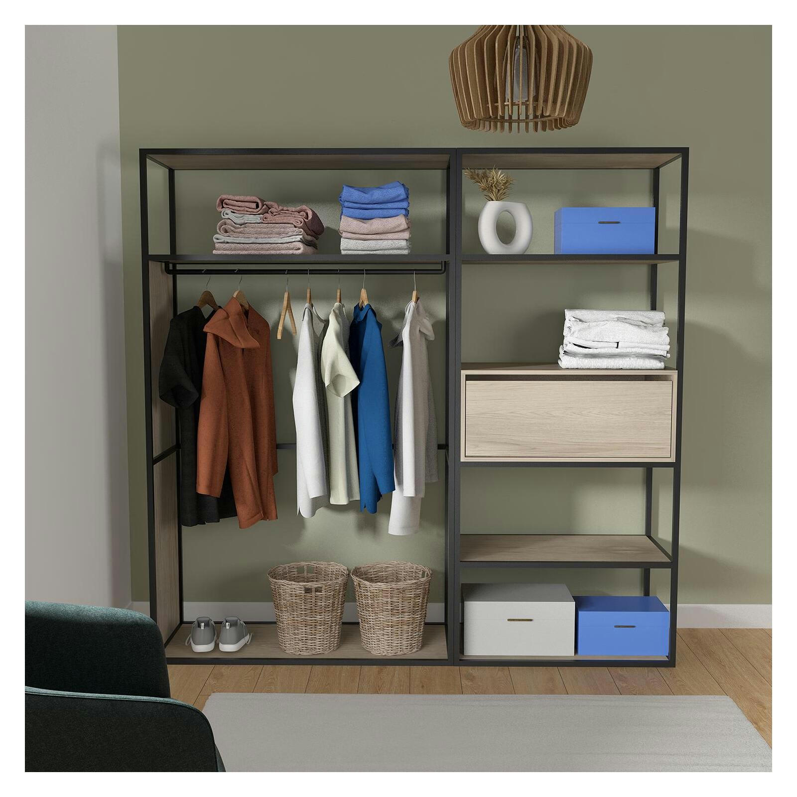 OSLO - Portants vêtements en bois et métal noir - Lot de 2