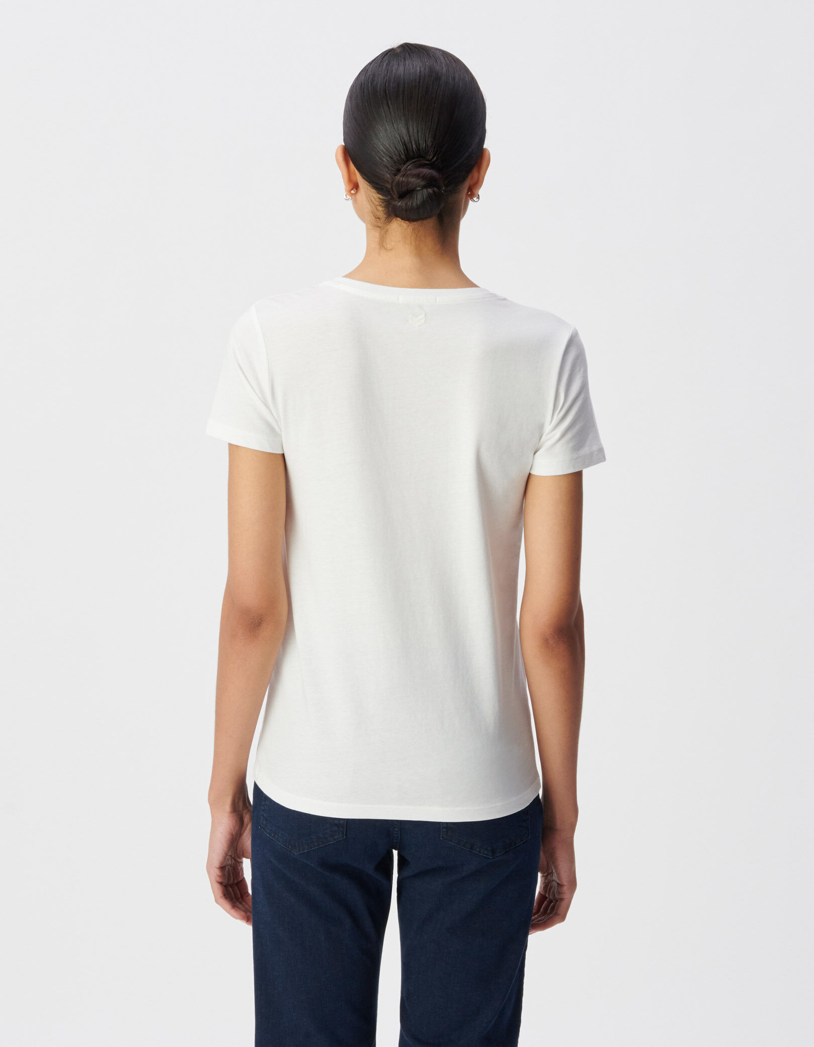 Tee-shirt encolure V marine broderie chevrons dos Femme