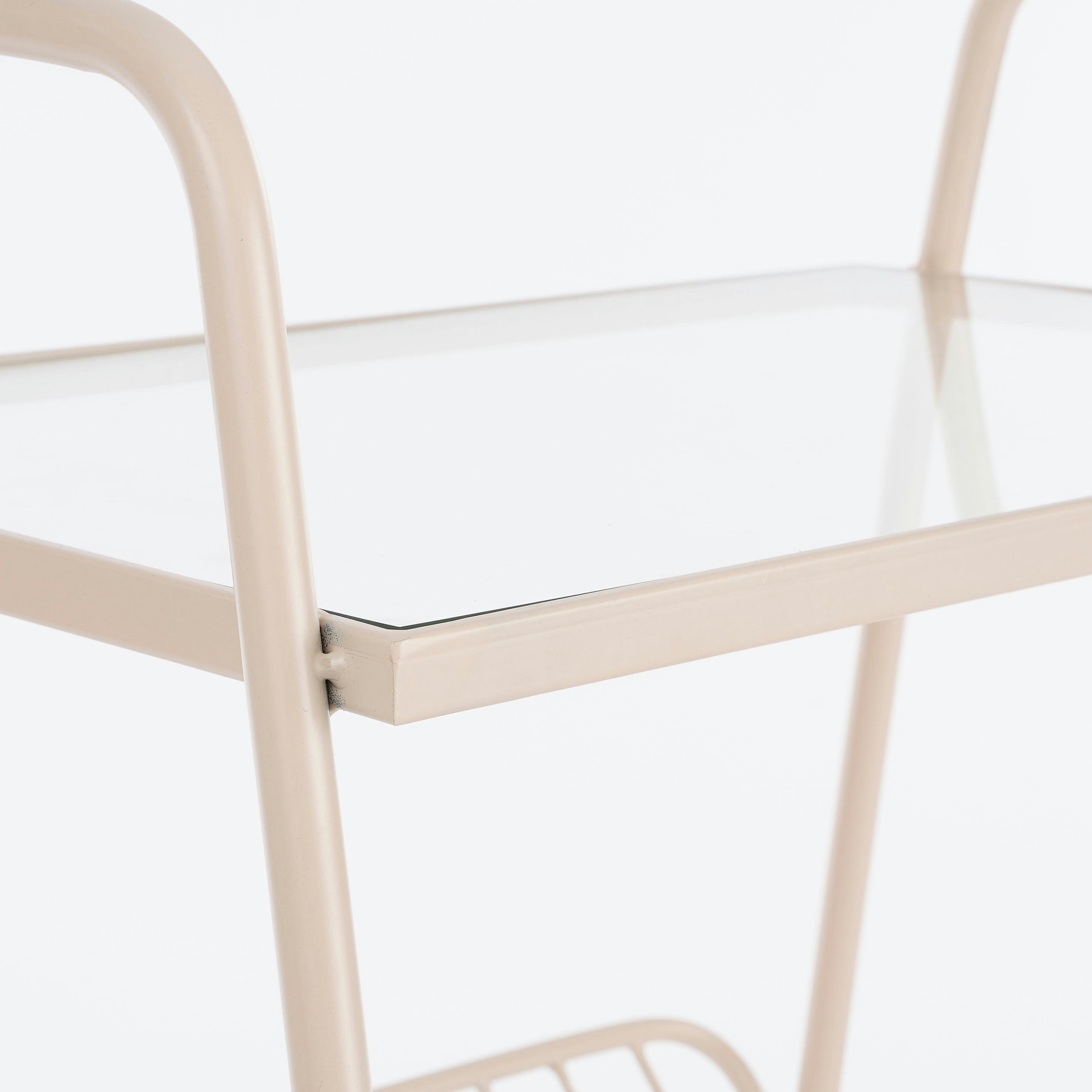 - Table porte-revues en verre et métal rose