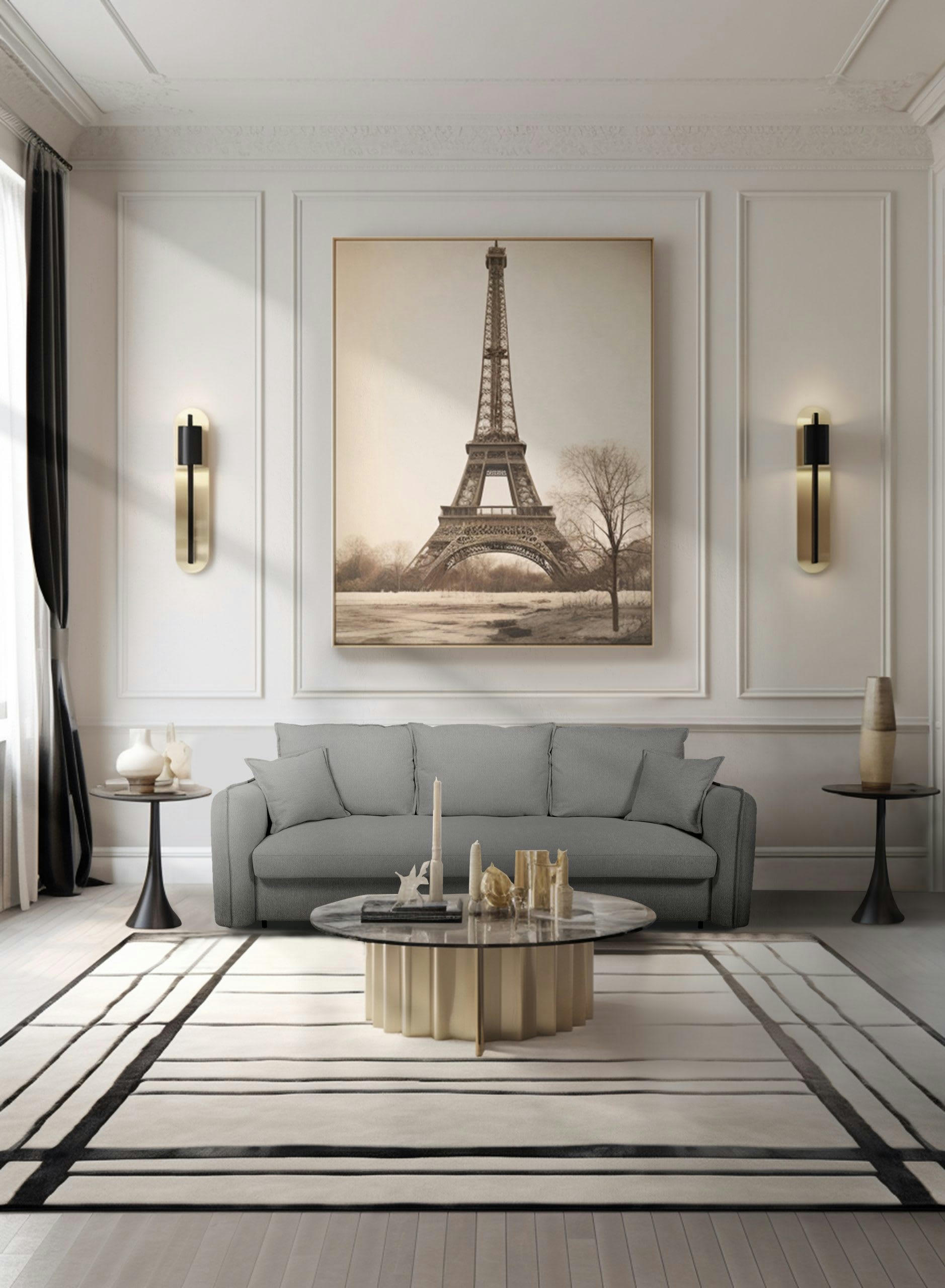 GRENACHE - Canapé droit convertible 3 places en tissu gris