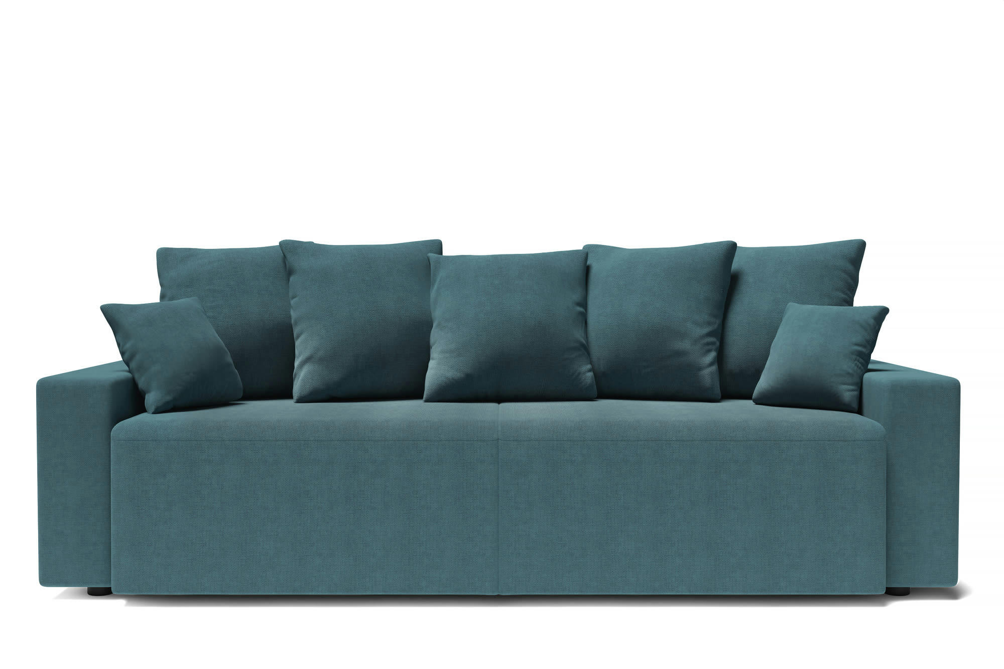 ALMA - Canapé droit convertible en tissu 3 places bleu paon