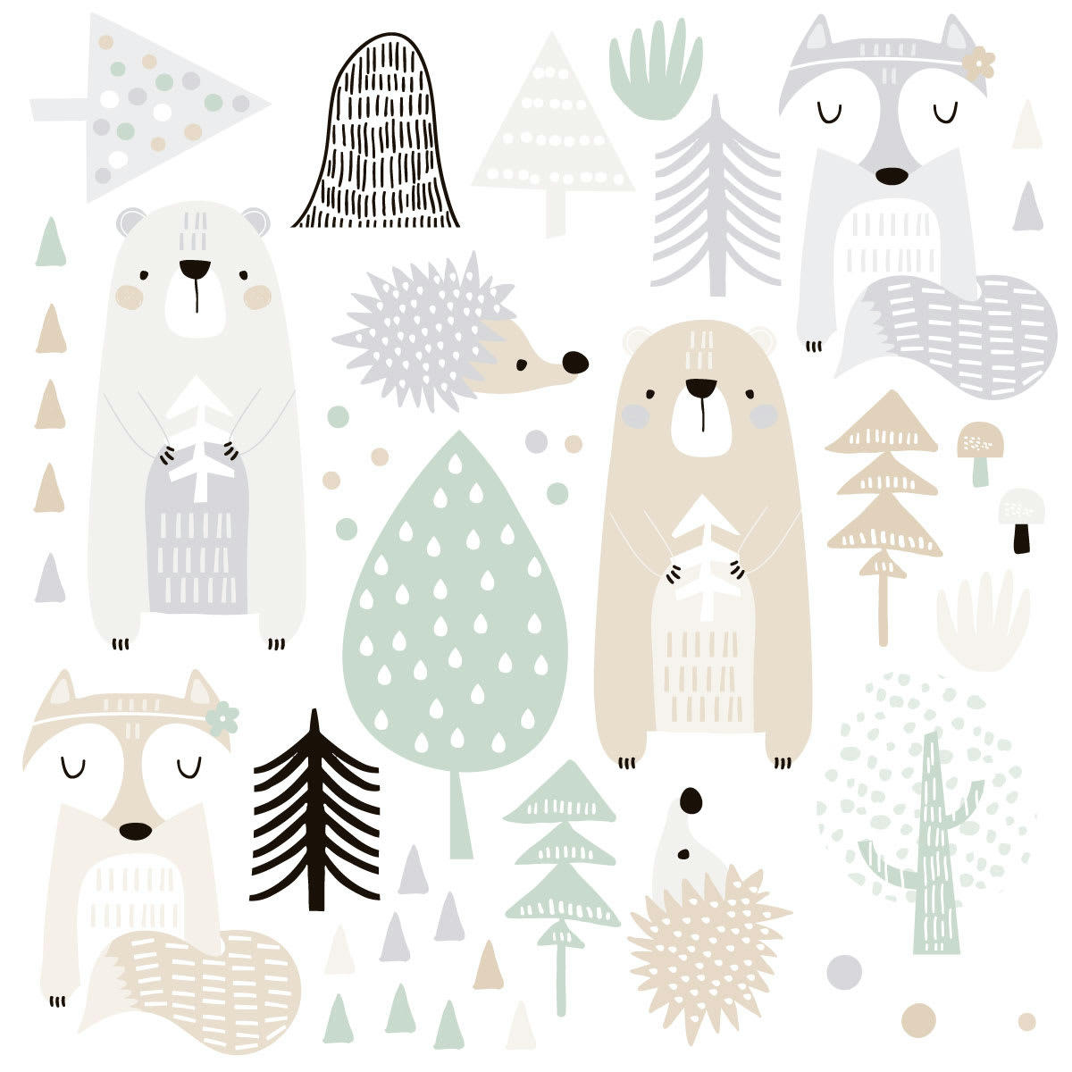 WOODLAND FRIENDS - Stickers mureaux en vinyle animaux de la forêt verte